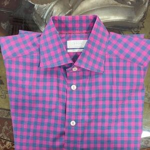 Eton Men's Vibrant Pink and Blue Plaid Shirt